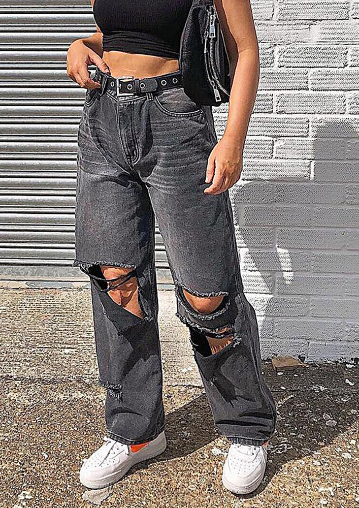 Black Ripped Knees High-rise Jeans