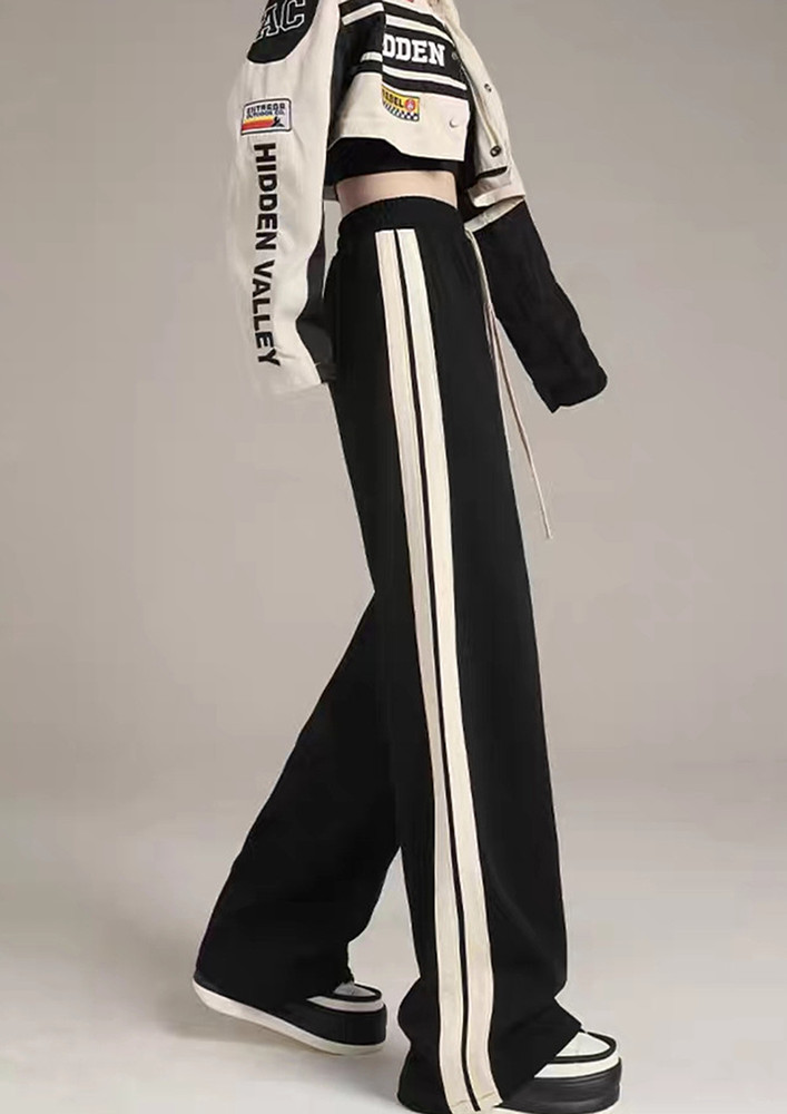 Black Contrast Stripe Wide Leg High-waisted Pants