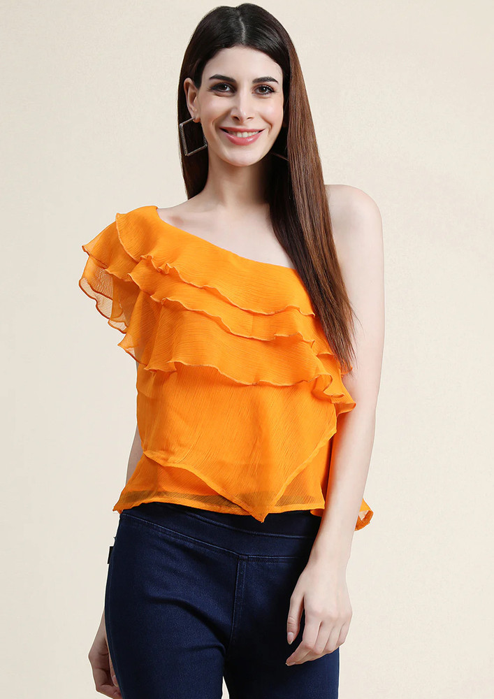 Yellow One Off Shoulder Layered Top