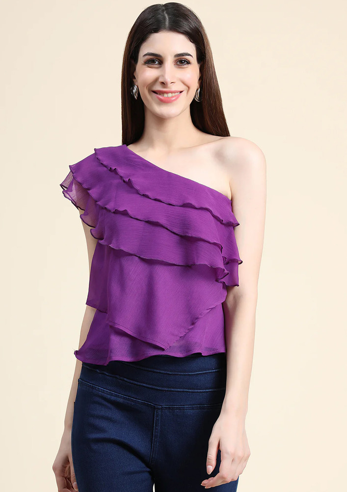 Purple One Off Shoulder Layered Top