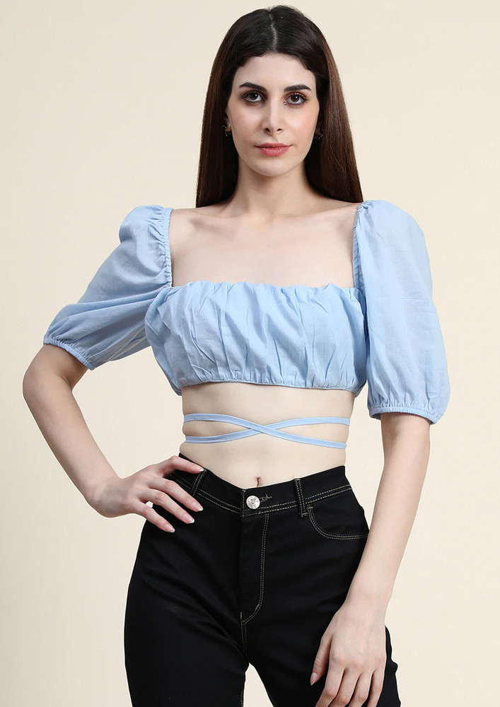 Half Sleeve Square Neck Gathered Top