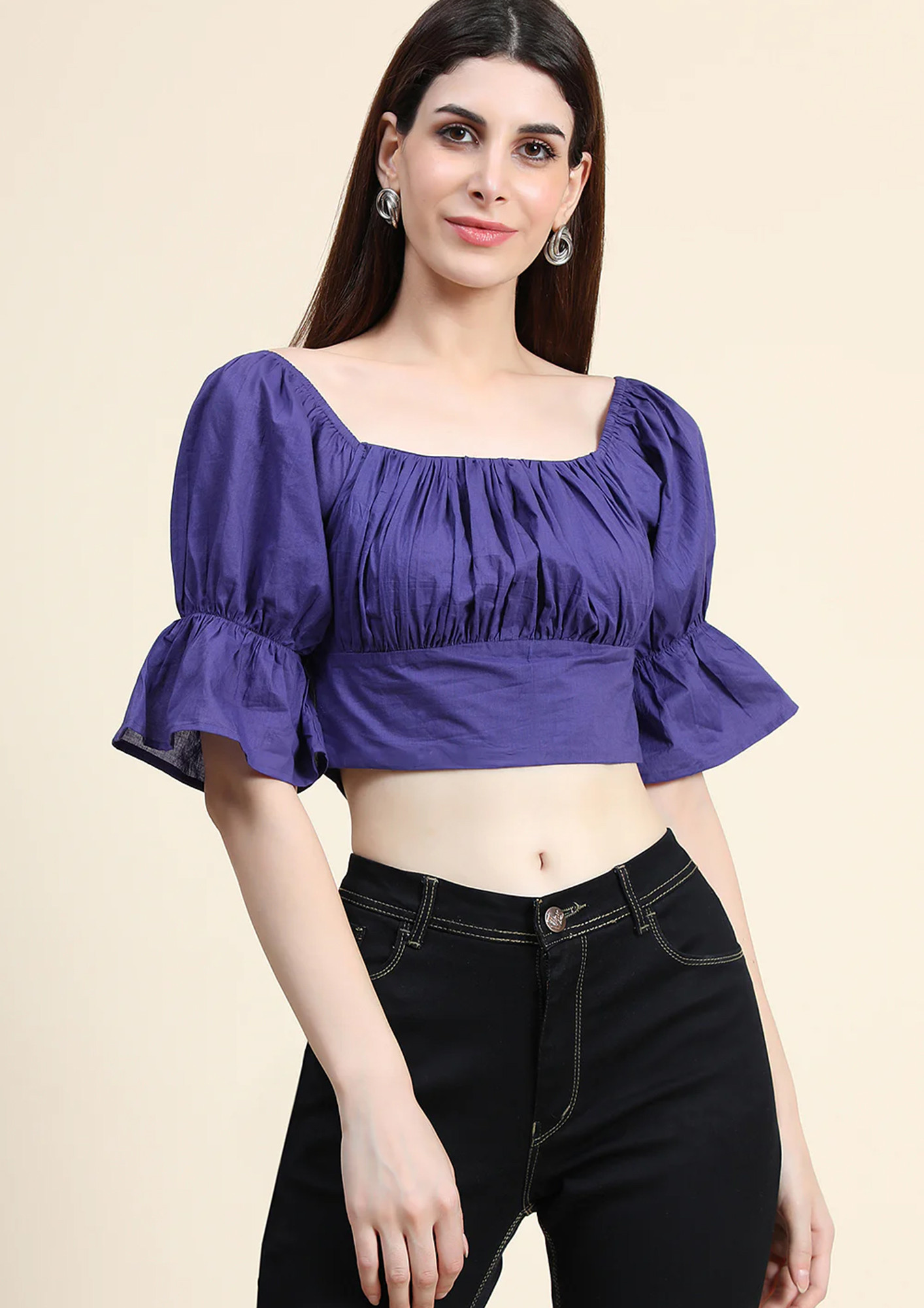 Buy Purple Umbrella Sleeve Top With Gathers On The Bust for Women