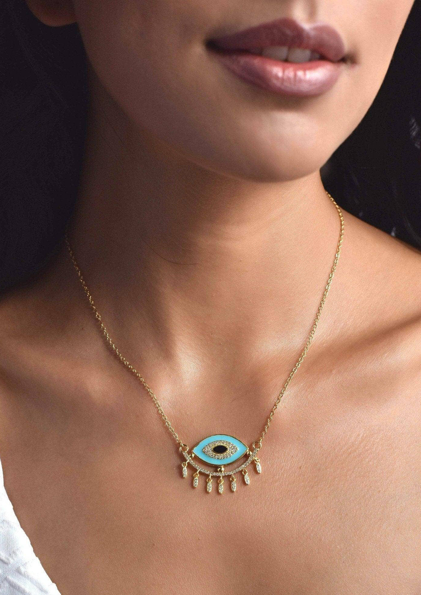 Isabella M Rainbow Stone Evil Eye Necklace Gold Plated Over Brass | eBay