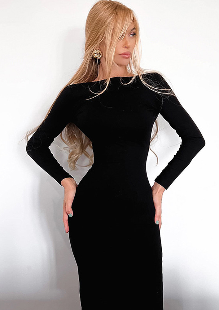Zip Backless Black Mid-length Slim Dress