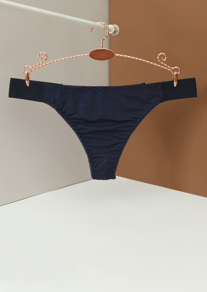 A SOLID BLUE POLYAMIDE THONG BRIEF