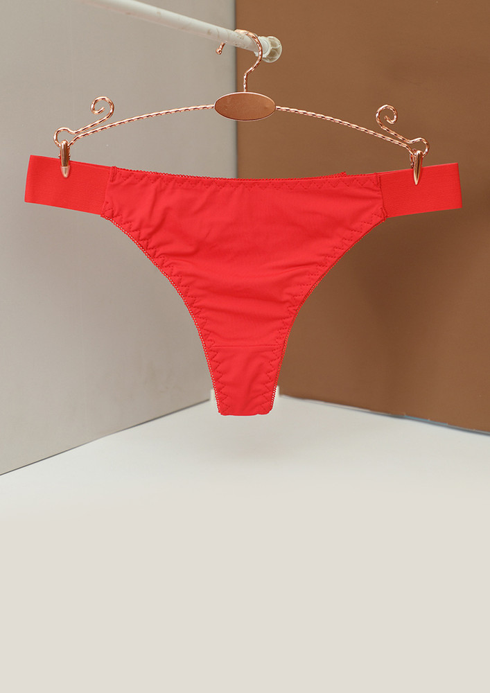 A SOLID RED POLYAMIDE THONG BRIEF