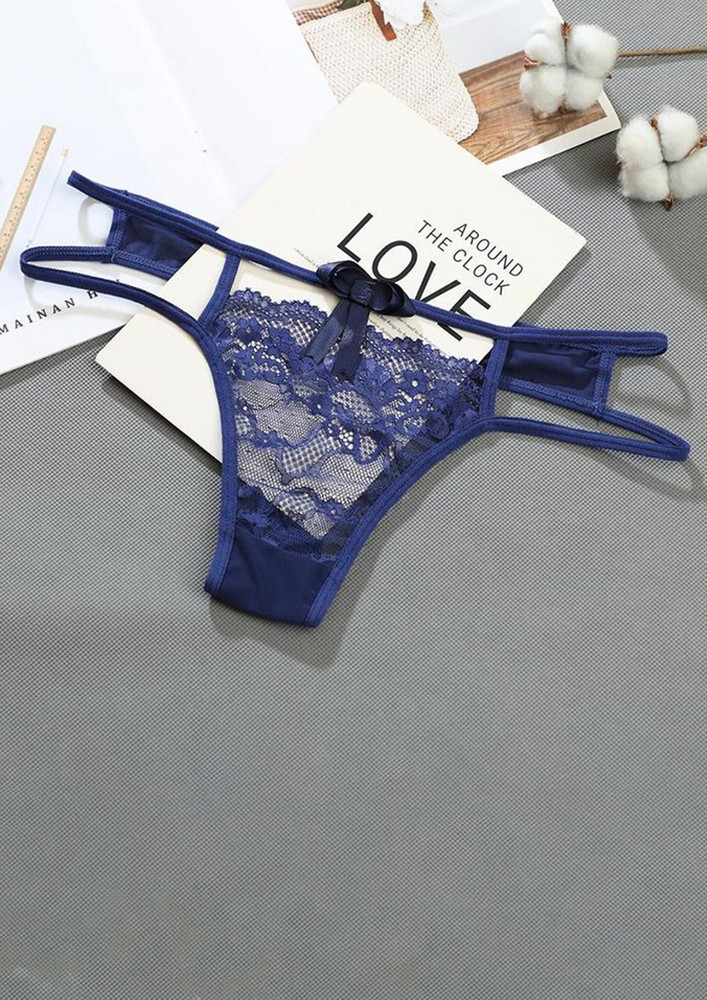 LACY BLUE DETAILED THIN-STRAP THONG
