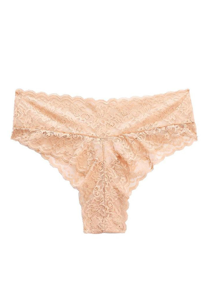 BEIGE LACE ETAIL SOLID THONG KNICKER