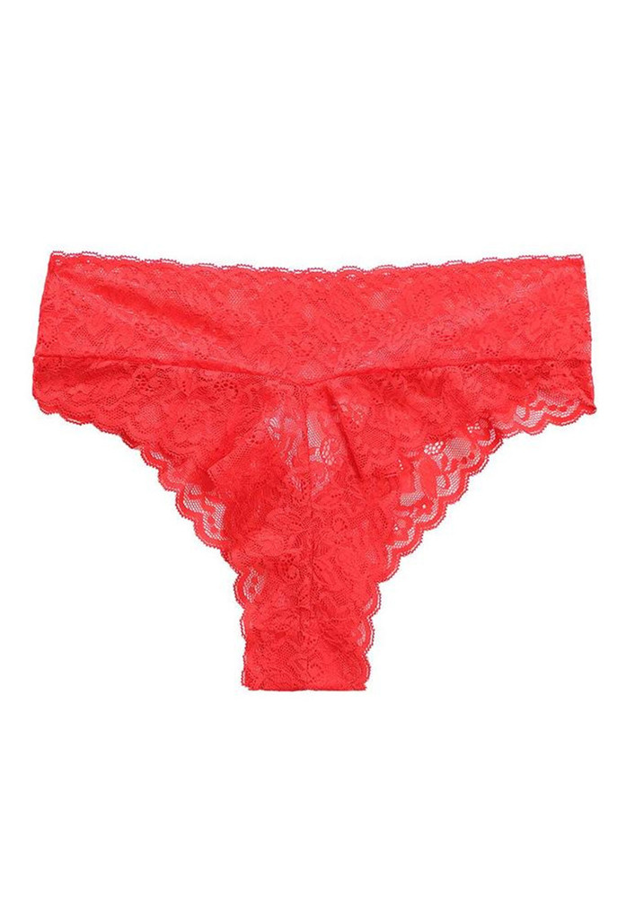 RED LACE ETAIL SOLID THONG KNICKER