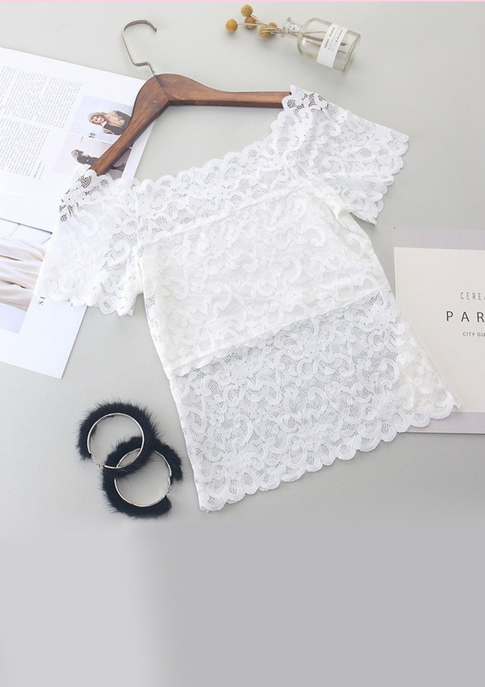 WHITE LACE DETAIL SQUARE NECK TOP