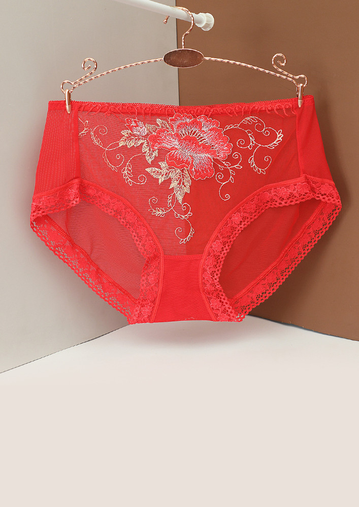 IN RED SOLID MESH PRINTED HIPSTER