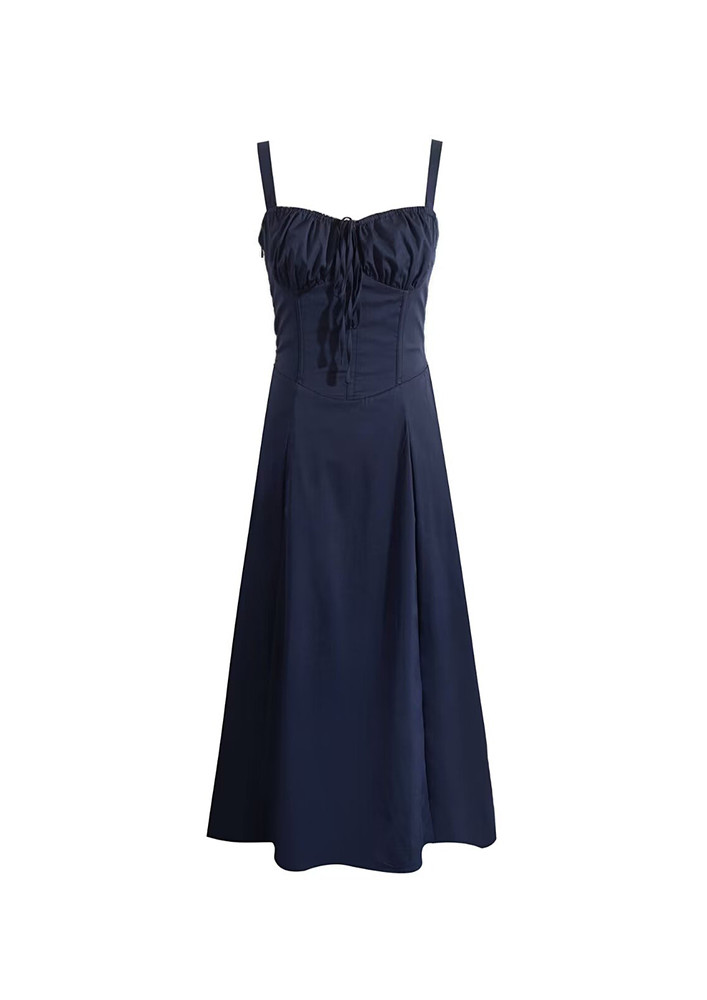 Deep Blue Lace-up Back Panelled Dress
