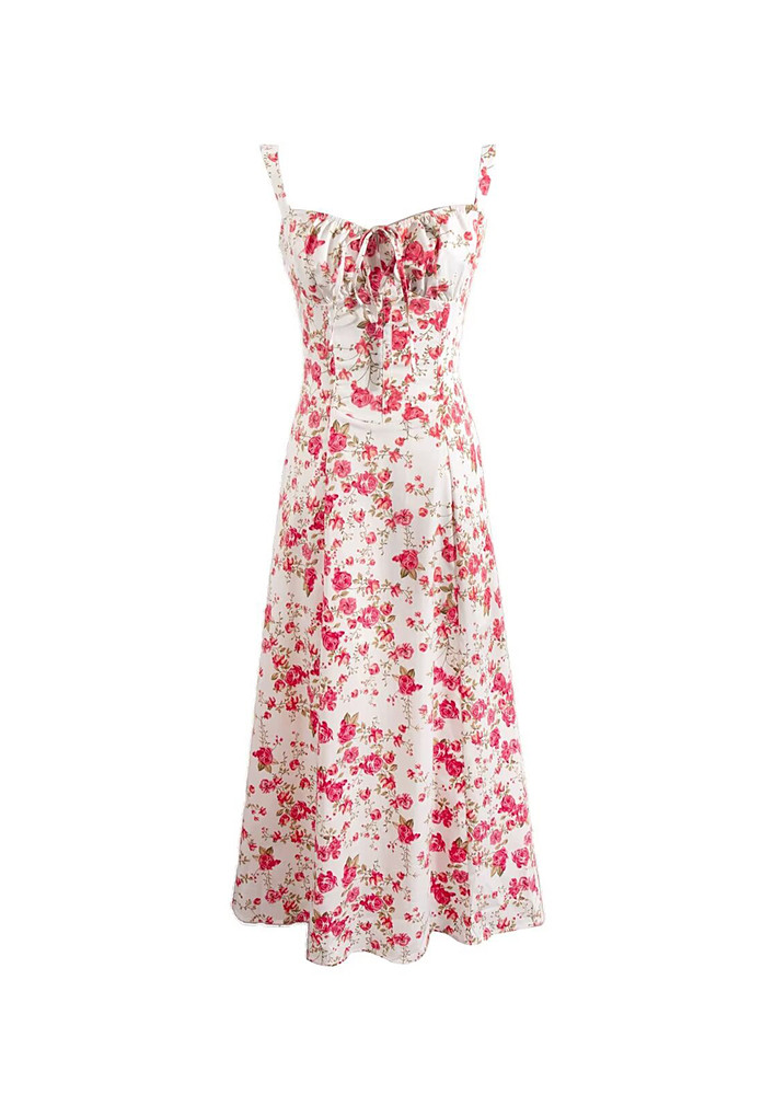 White Floral Pattern Panelled Dress