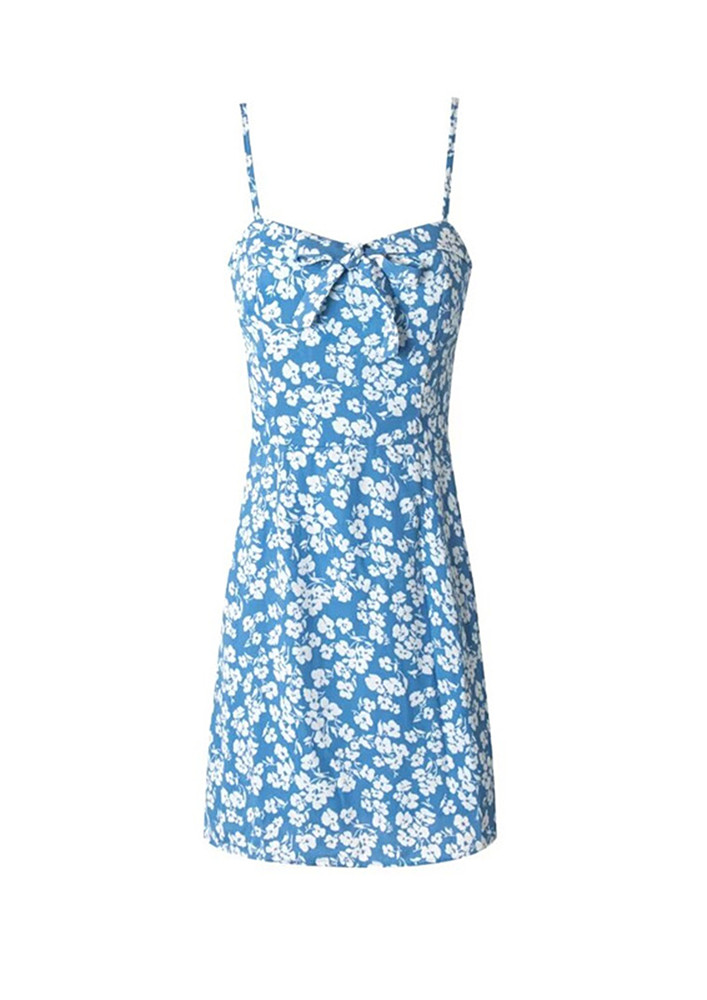 Blue Floral Print Sheath Dress