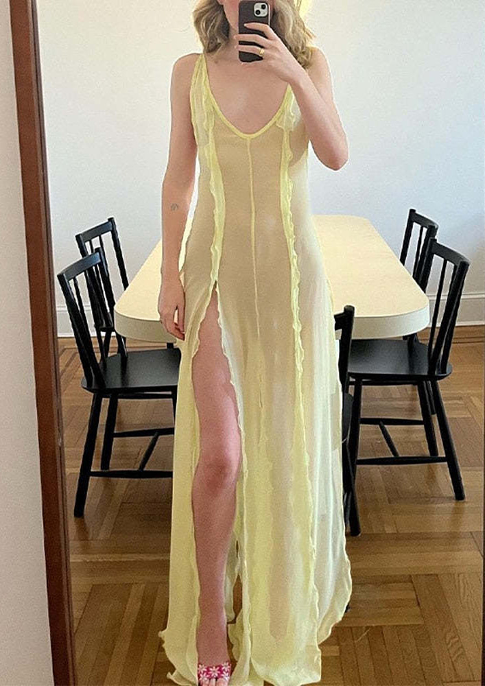 Yellow Backless Sheer Long Dress