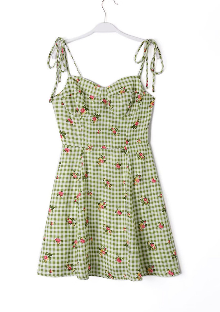 Green Floral & Gingham Pattern Dress