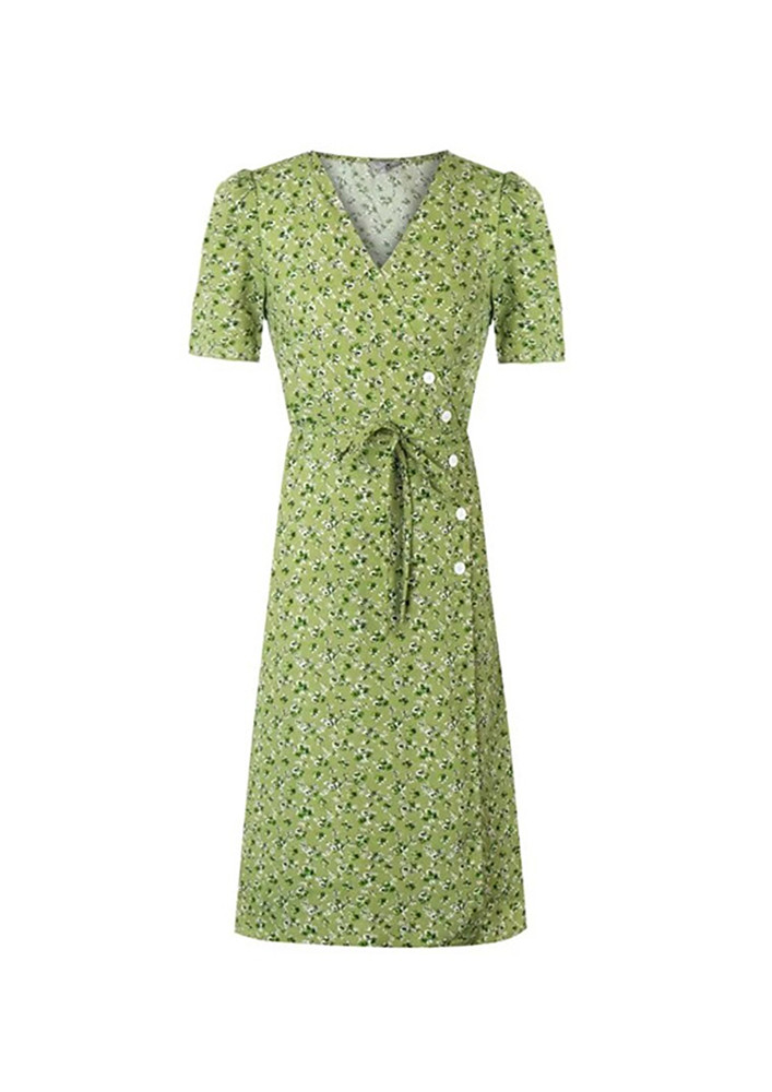 Green Floral Patterned Midi Dress