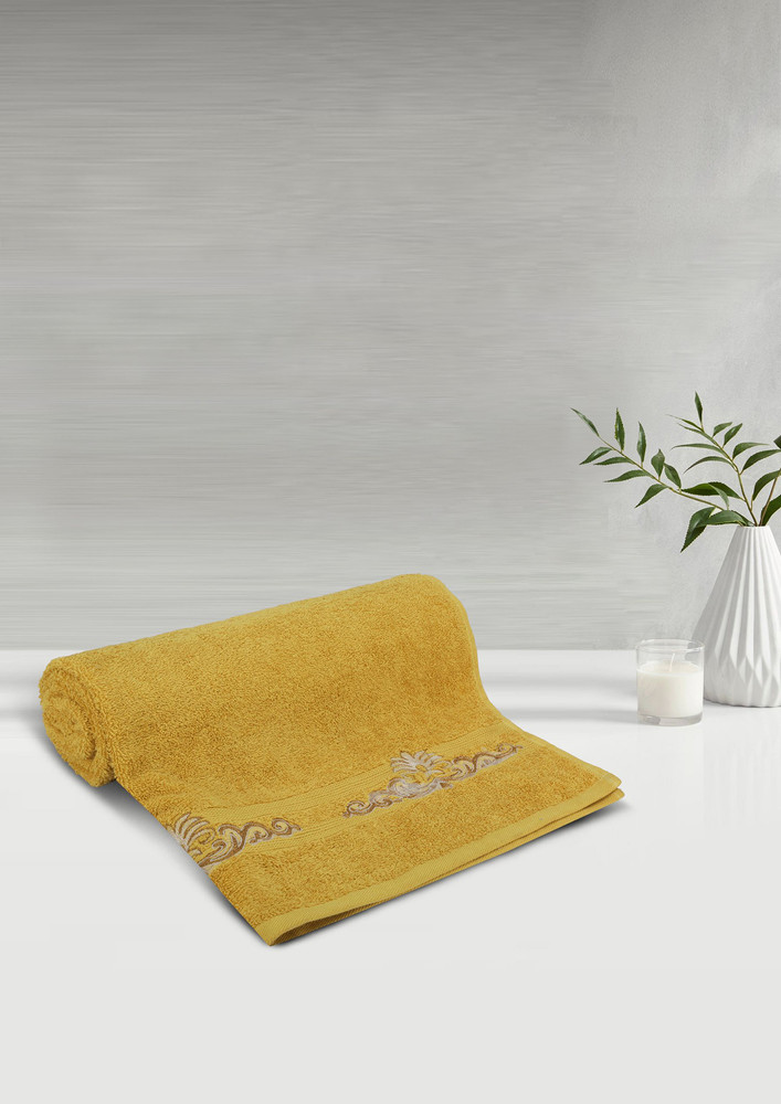 Lush & Beyond Bath Towel Set of 1, 100% Cotton Towel for Men & Women 500 GSM Towel(Mustard, Size 26X55 inches)