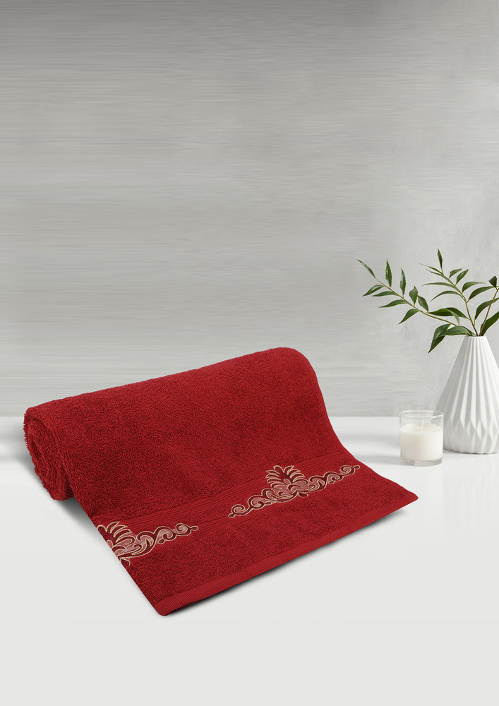 Lush & Beyond Bath Towel Set of 1, 100% Cotton Towel for Men & Women 500 GSM Towel(DRed, Size 26X55 inches)