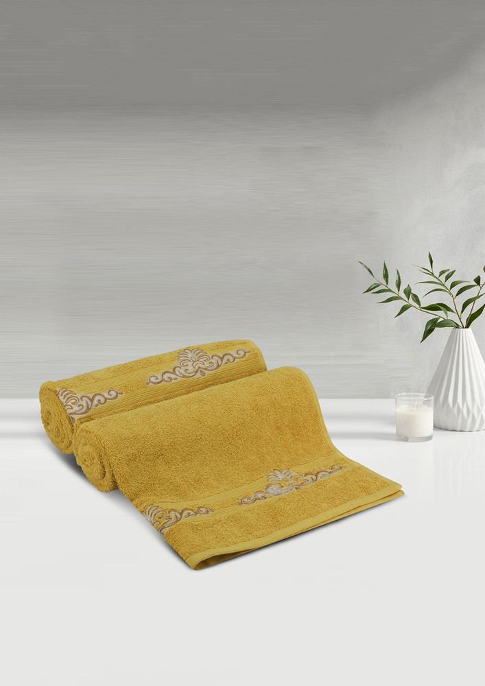 Lush & Beyond Bath Towel Set of 2, 100% Cotton Towel for Men & Women 500 GSM Towel(Mustard1, 30X60 inches)