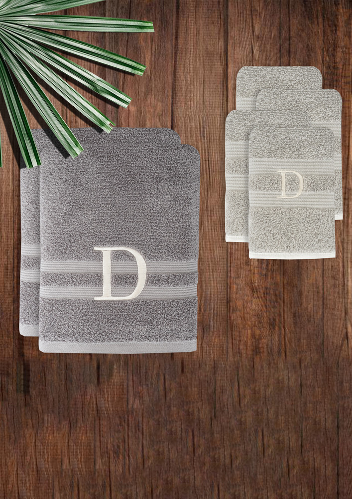 Lush & Beyond 4 Face & 2 Bath Towel Set of 6, 100% Cotton Towel for Men & Women , 500 GSM Towels, Ultra Absorbent, Super Soft & Anti Bacterial Towel for Gym, Pool, Travel, Spa and Yoga. Grey-D