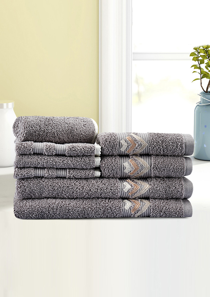Lush & Beyond 4 Face, 2 Hand  & 2 Bath Towel Set of 8, 100% Cotton Towel for Men & Women , 500 GSM Towels, Ultra Absorbent, Super Soft & Anti Bacterial Towel for Gym, Pool, Travel, Spa and Yoga.060 Grey