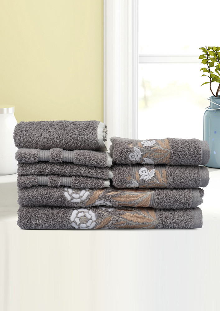 Lush & Beyond 4 Face, 2 Hand  & 2 Bath Towel Set of 8, 100% Cotton Towel for Men & Women , 500 GSM Towels, Ultra Absorbent, Super Soft & Anti Bacterial Towel for Gym, Pool, Travel, Spa and Yoga.061 Grey