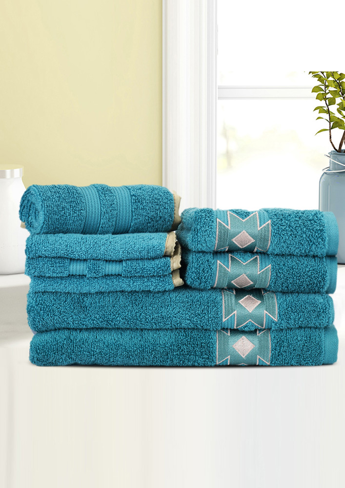 Lush & Beyond 4 Face, 2 Hand  & 2 Bath Towel Set of 8, 100% Cotton Towel for Men & Women , 500 GSM Towels, Ultra Absorbent, Super Soft & Anti Bacterial Towel for Gym, Pool, Travel, Spa and Yoga.081 Aqua Blue