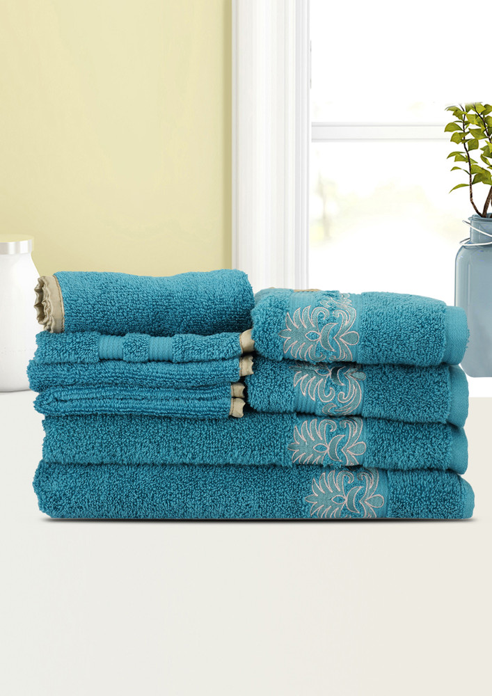 Lush & Beyond 4 Face, 2 Hand  & 2 Bath Towel Set of 8, 100% Cotton Towel for Men & Women , 500 GSM Towels, Ultra Absorbent, Super Soft & Anti Bacterial Towel for Gym, Pool, Travel, Spa and Yoga.082 Aqua Blue