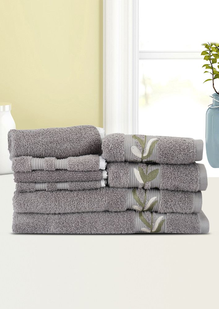 Lush & Beyond 4 Face, 2 Hand  & 2 Bath Towel Set of 8, 100% Cotton Towel for Men & Women , 500 GSM Towels, Ultra Absorbent, Super Soft & Anti Bacterial Towel for Gym, Pool, Travel, Spa and Yoga.083 Grey