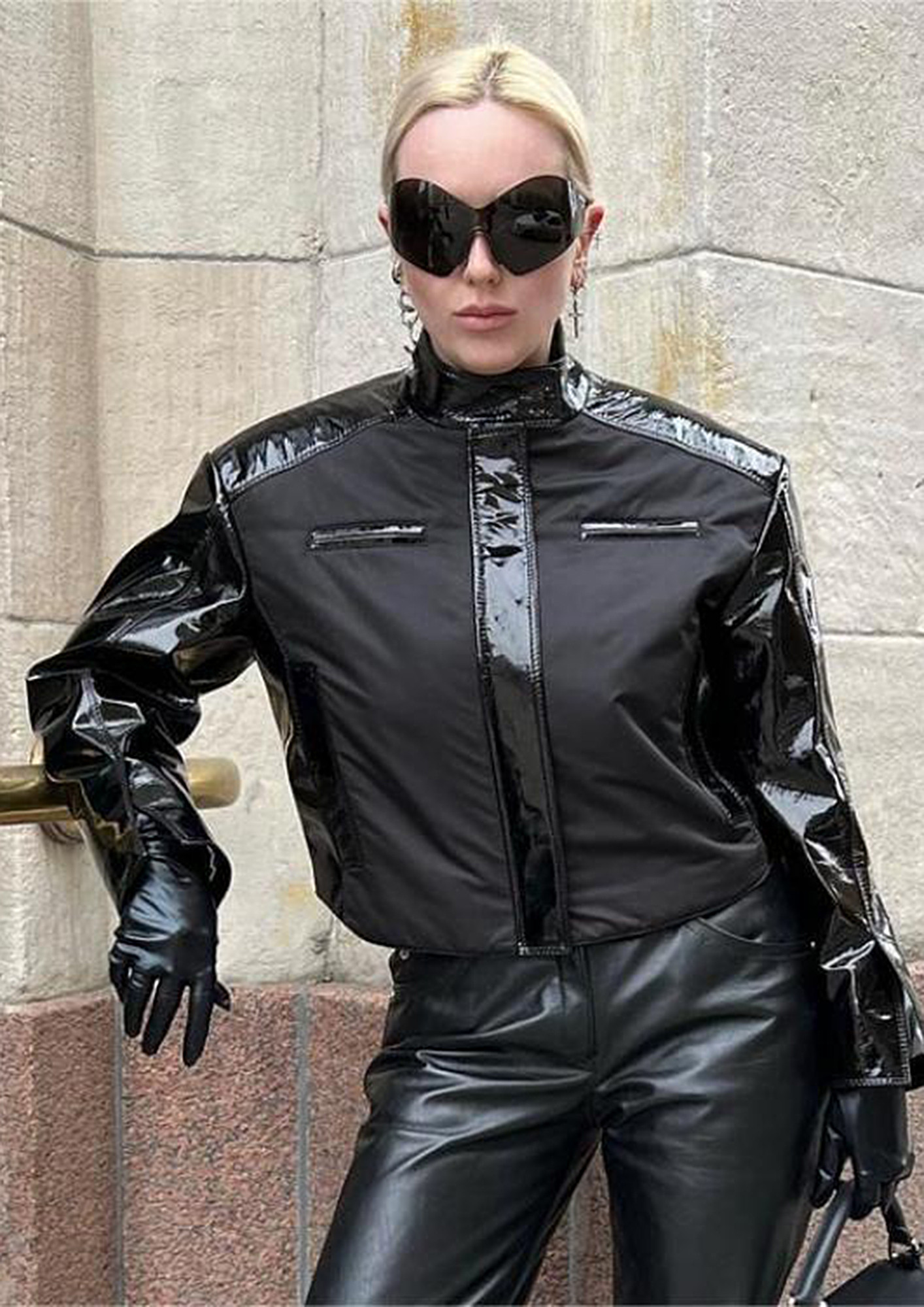 inhzoy Men's Shiny Metallic PVC Leather Zipper Front Latex Rubber Coat  Jacket Top T-Shirts Black A Medium | Amazon.com