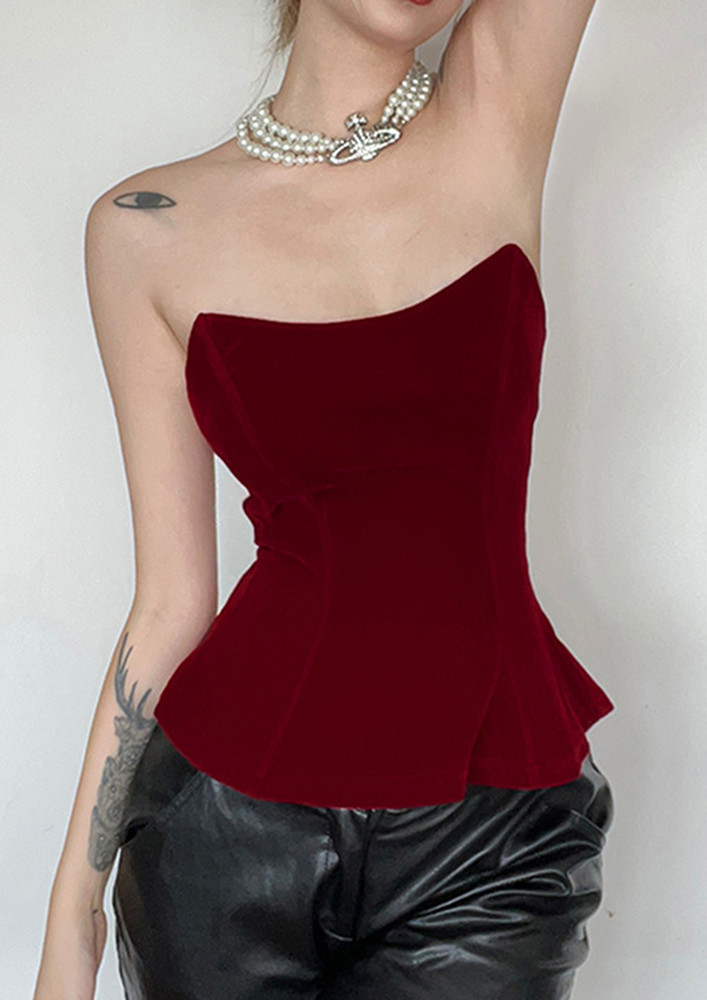 Red Lace-up Back Strapless Corset