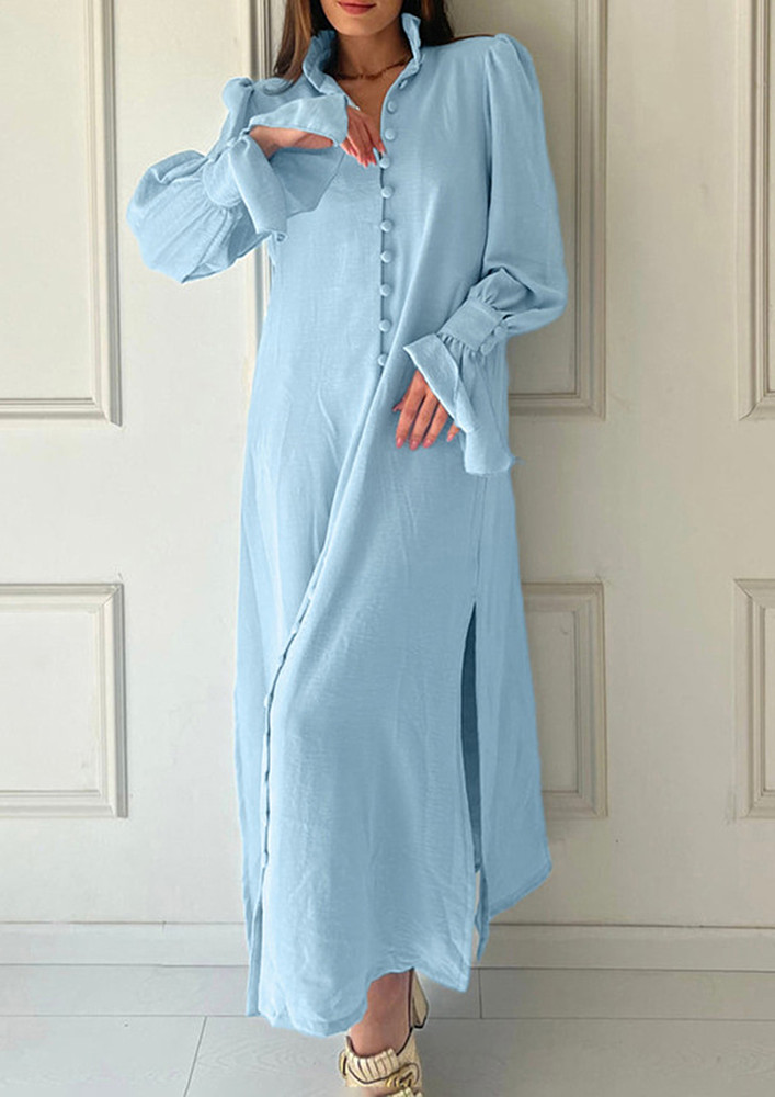 Blue Multi-slit Long Shirt Dress