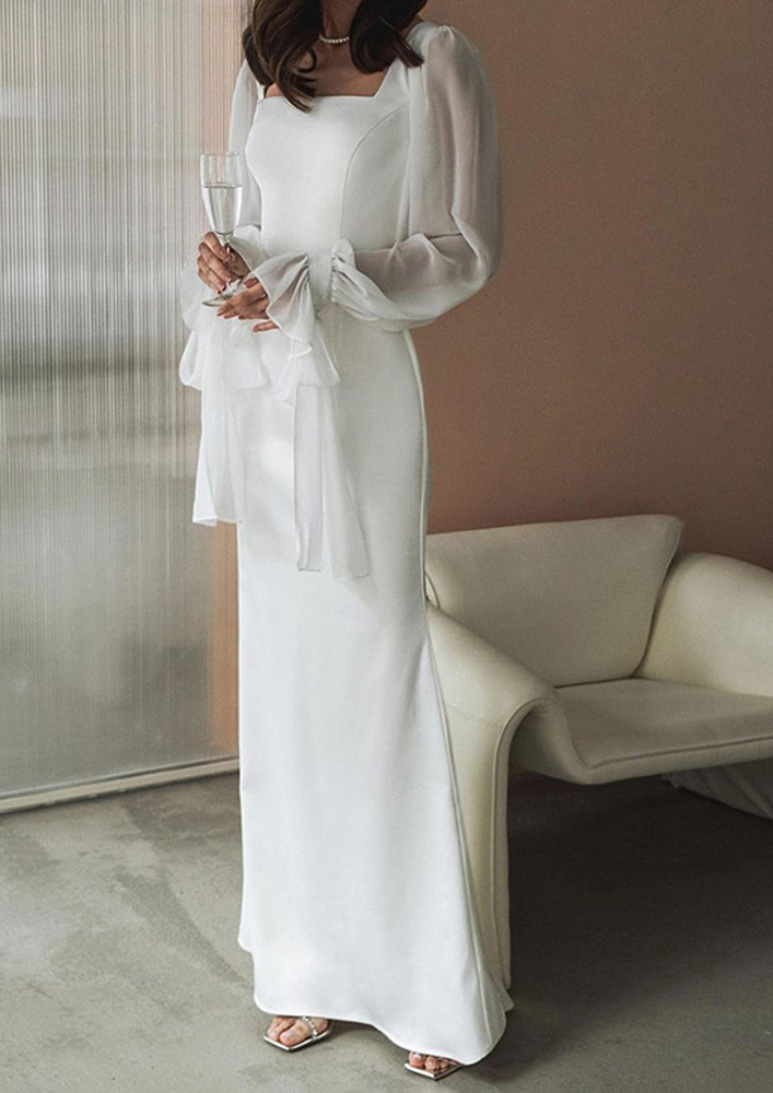 White Dress With Knot-tie Cuffs