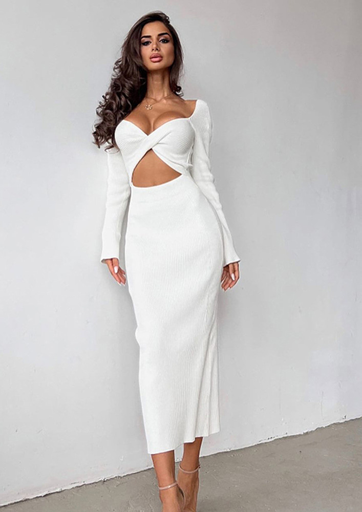 White Twisted Cut-out Mid-length Dress