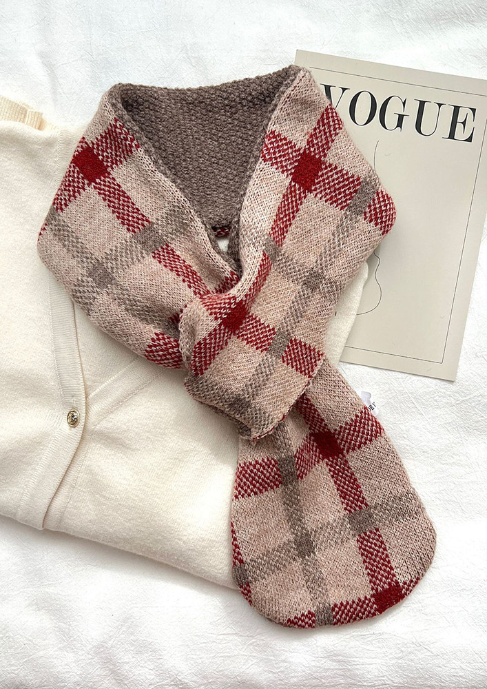 CROSS-KNIT LOOP HOLE STYLE COFFE-RED SCARF