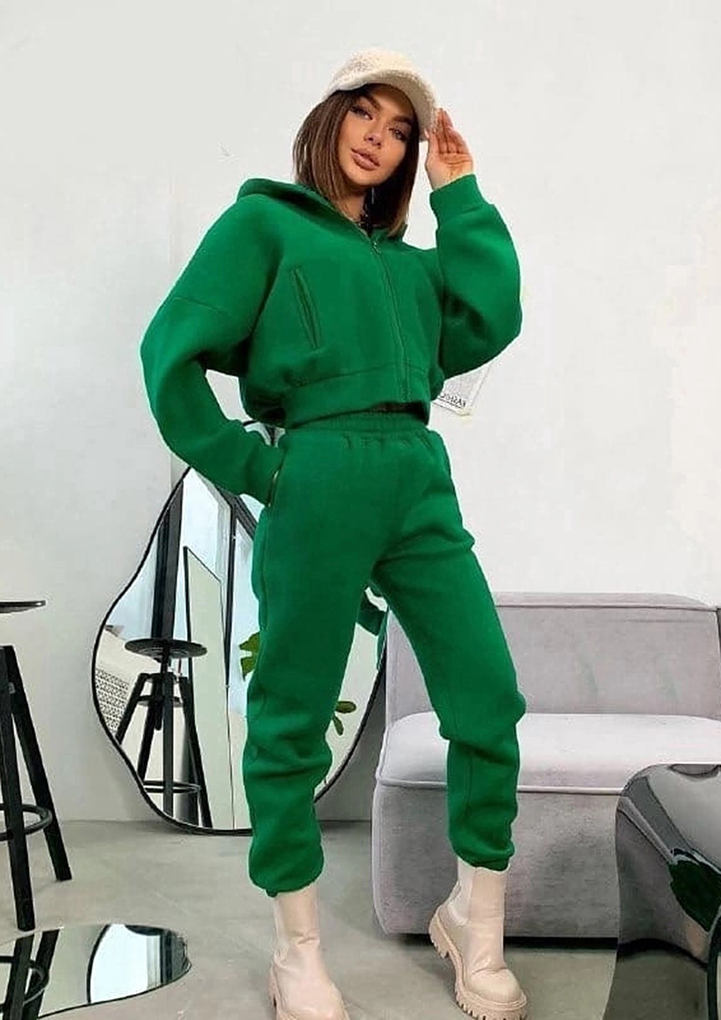 Buy Colorblocked Regular Length Green Hoodie & Jogger Set for Women Online  in India