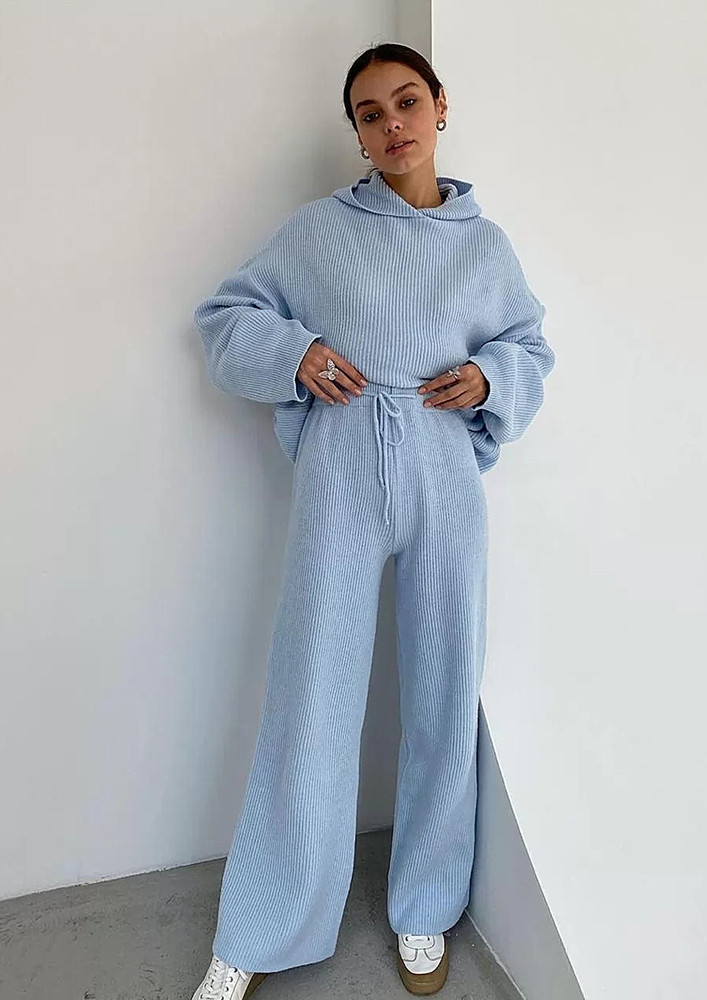 2PC BLUE LOOSE FIT KNITTED LOUNGEWEAR SET