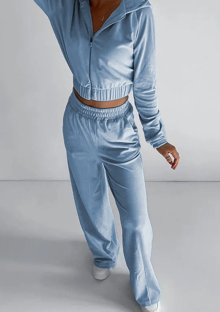 BLUE CROPPED HOODIE & STRAIGHT TROUSER SET