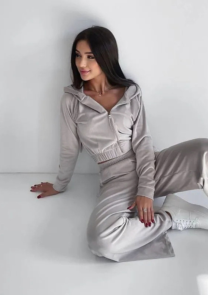 GREY CROPPED HOODIE & STRAIGHT TROUSER SET