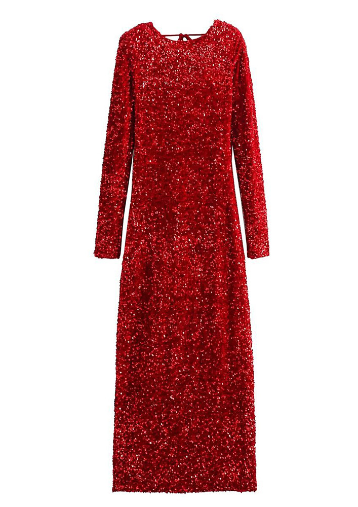 Sequin Sheath Long Red Dress