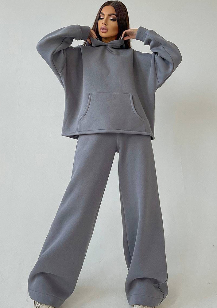 LIGHT GREY RELAXED HOODIE & WIDE TROUSER SET