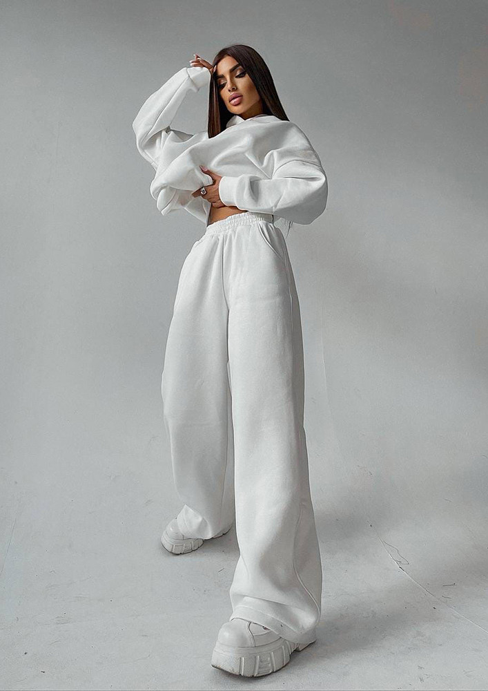 WHITE RELAXED FIT HOODIE & WIDE TROUSER SET