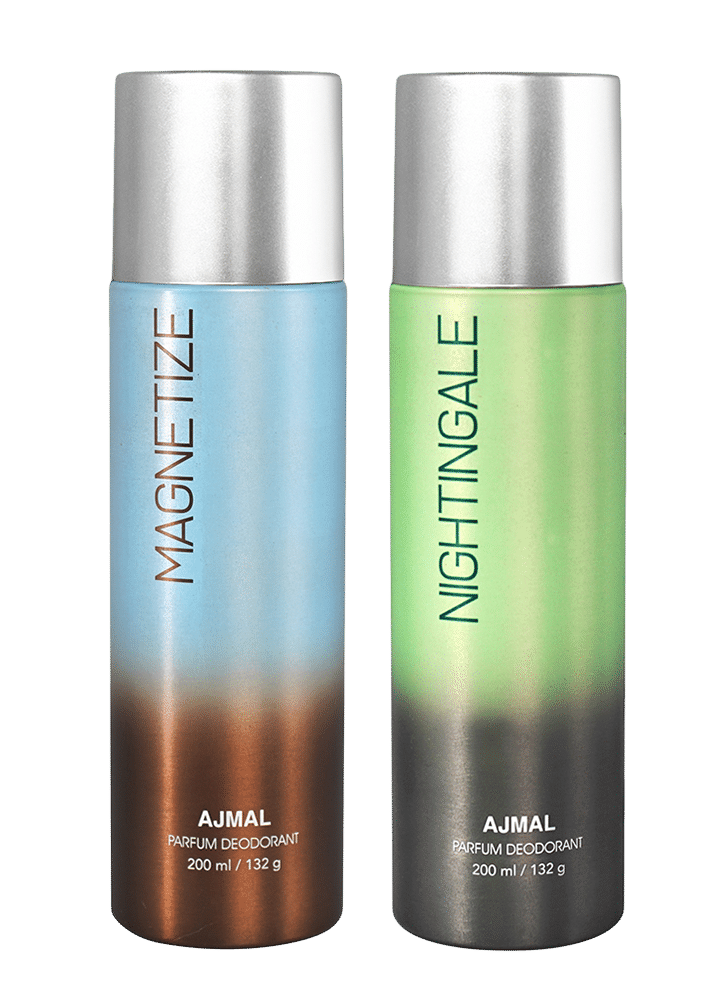 Ajmal Magnetize & Nightingale Deodorant Combo pack of 2 High Quality Deodorants 200 ml each (Total 400ML) Gift For Men & Women + 1 Perfume Tester