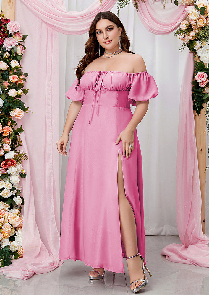 Pink Off-shoulder Plus Size Long Dress