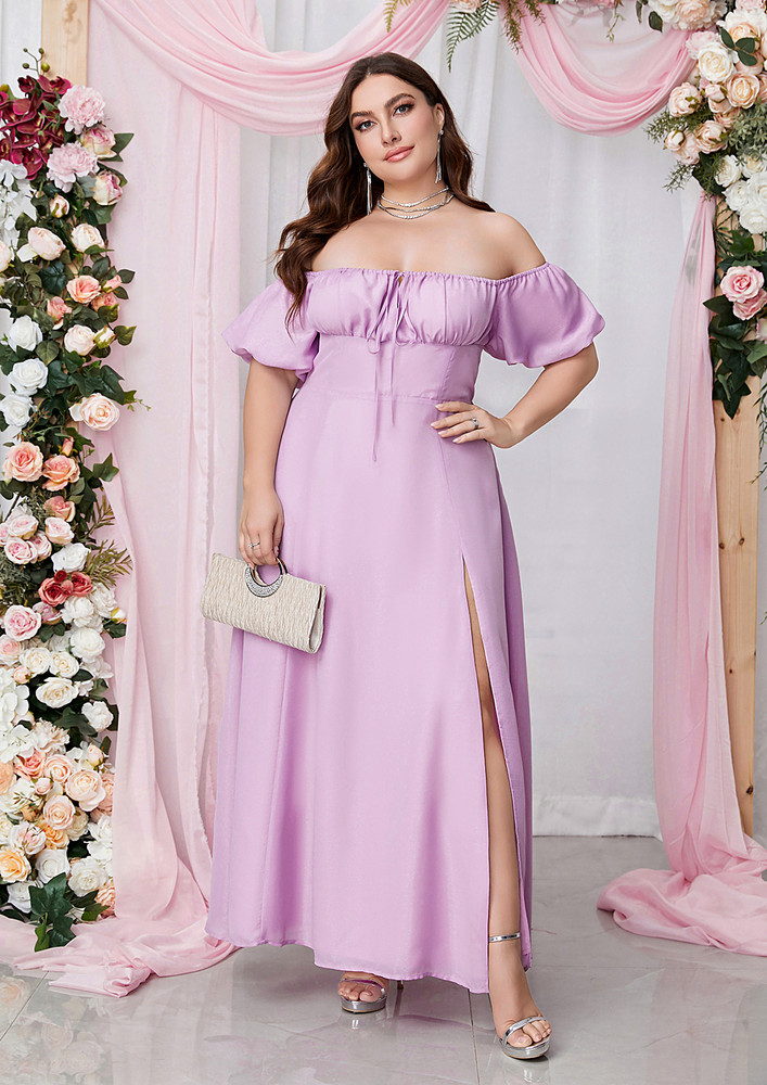 Purple Off-shoulder Plus Size Long Dress