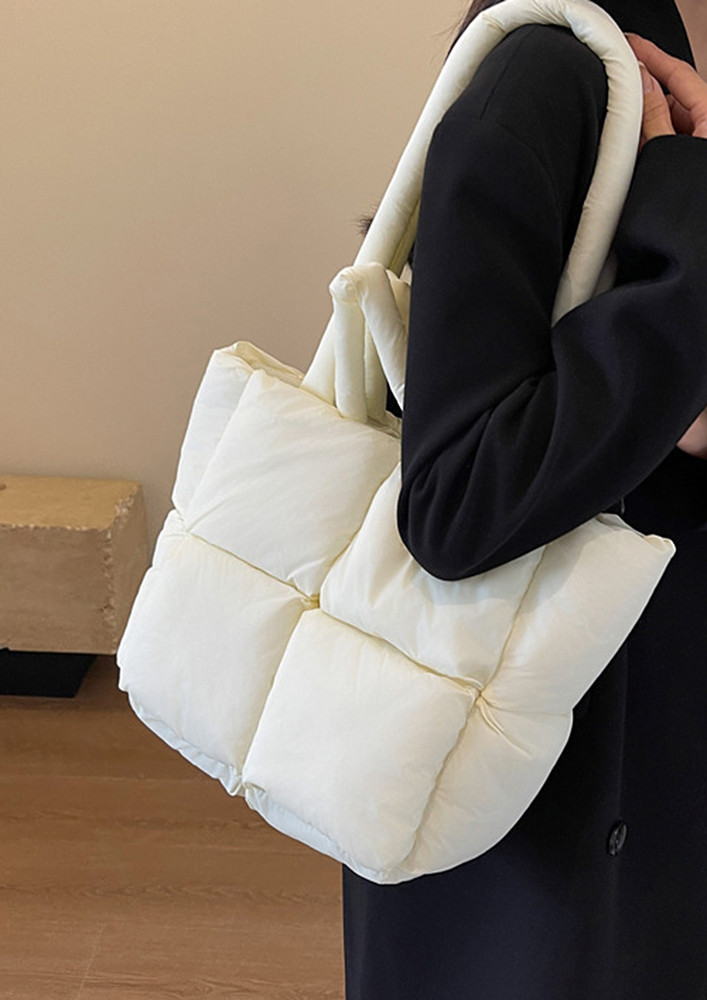 SPACIOUS QUILTED OFF-WHITE TOTE BAG