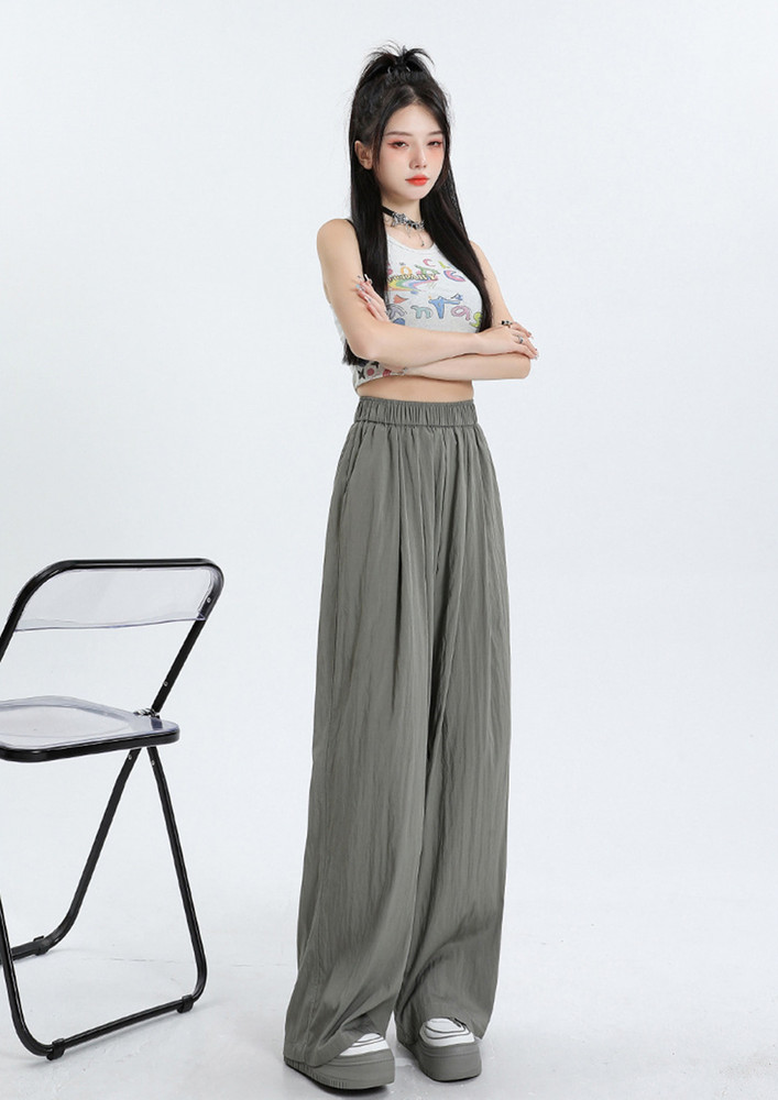 CASUAL GREY WIDE LEG PLEATED PANTS