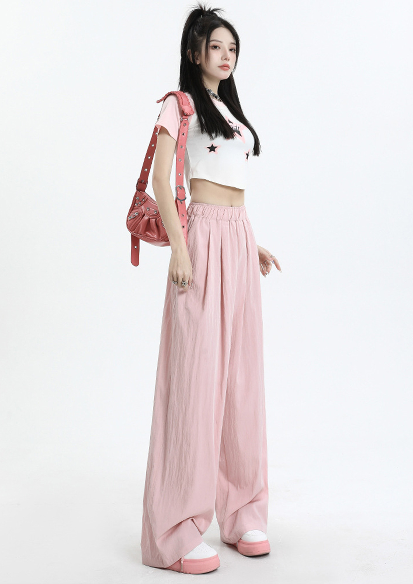 Buy CASUAL PINK WIDE LEG PLEATED PANTS for Women Online in India