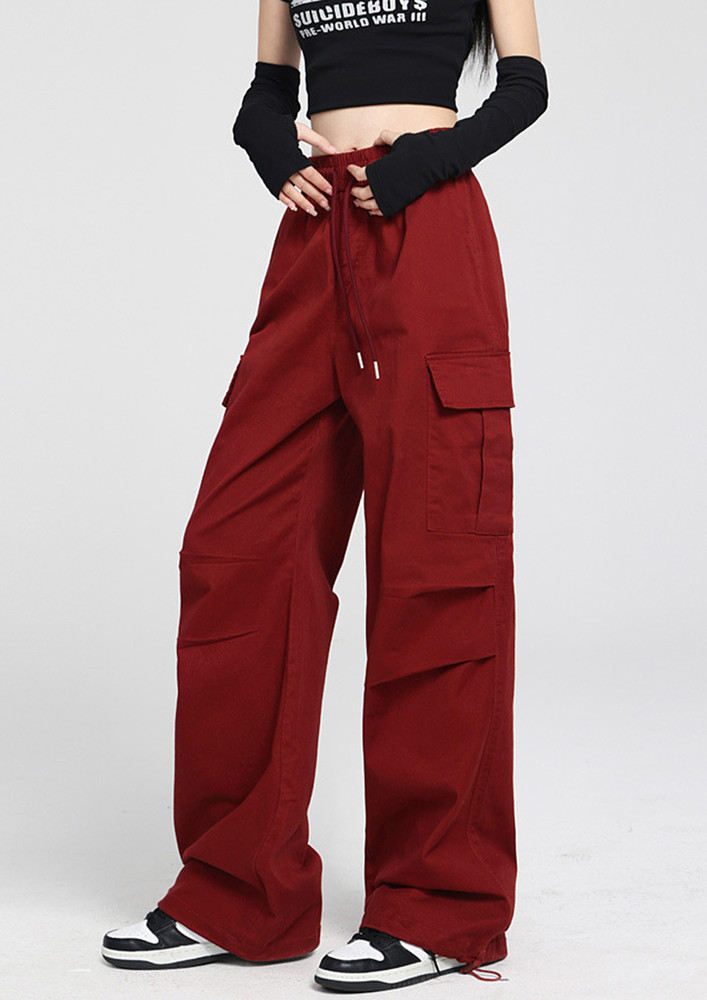 Claret Pleated-knee Detail Trousers